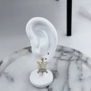 (B) 14K Gold Plated Clear or Blue Rhinestone Turtle Earrings for Women Elegant Jewelry Accessory