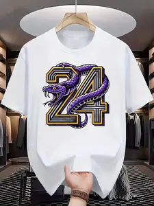 Creative 24 Numbers Men's Round Neck Fashionable Short-sleeved Sports T-shirt Comfortable Versatile for Summer Spring Sports Style Gift