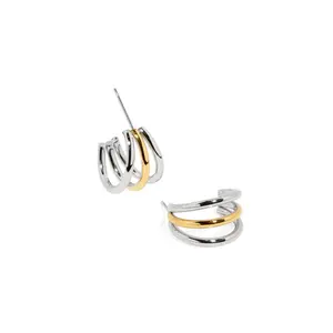 Dual Color Triple Hoops - Silver and Gold Finish, Elegant Design, Perfect for Everyday Wear