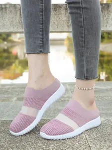 Summer New Women's Slip-On Sandals, Breathable Knitted Mesh, Soft Rubber Sole, Low Top Casual Shoes for Outdoor Walking