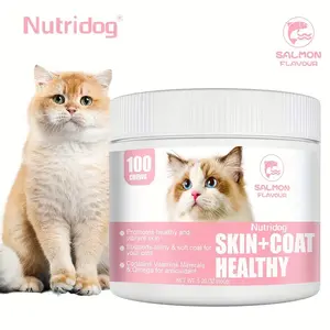 Nutridog Luxe Skin and Coat Chews for Cats with Omega 3 and Biotin for Glossy Fur and Reduced Shedding
