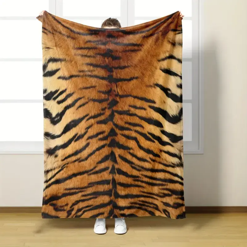 Tiger Stripe Blanket, Luxury Animal Print Flannel Throw Blanket Soft Cozy Fleece Blanket, Wild Style Plush Blanket for Sofa Bedroom Decor Gift