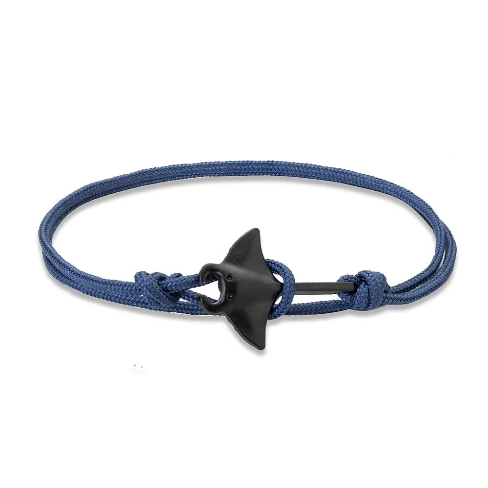 Manta Ray Devil Fish Design Adjustable Nylon Rope Wrap Bracelet 15 Inches