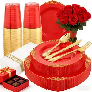 95-Piece Vintage Lace Party Set, Reusable Heat Resistant Tableware, Includes Plates, Cutlery, Cups, Napkins for Daily Use & Events, Party Supplies