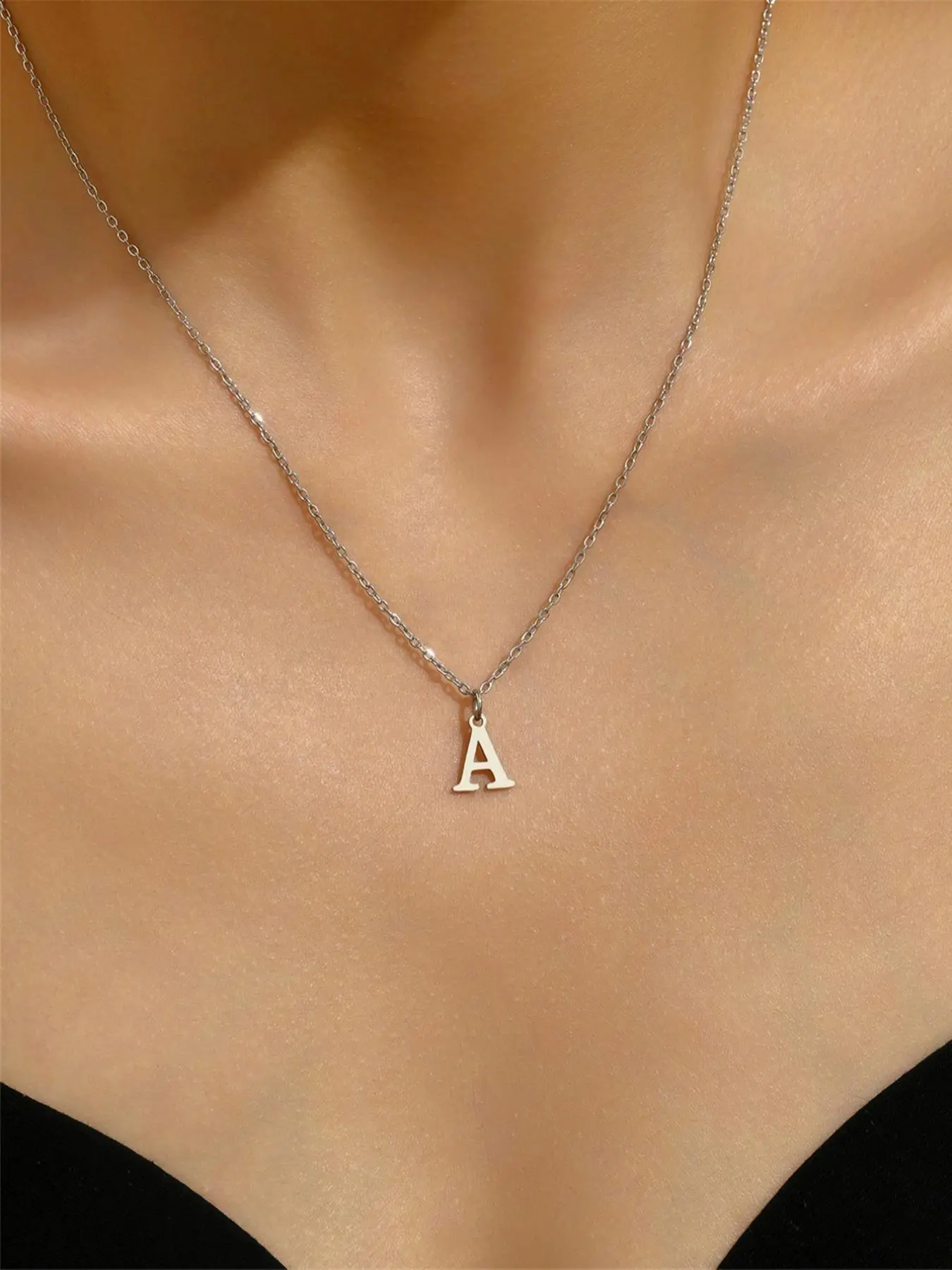 Letter Initial Detail Pendant Necklace for Women for Gift, Stainless Steel Matching Letters Necklace Jewelry, Classic Fashion Accessories for Daily Wear, Stainless Steel Necklaces, Fashionable Jewelry