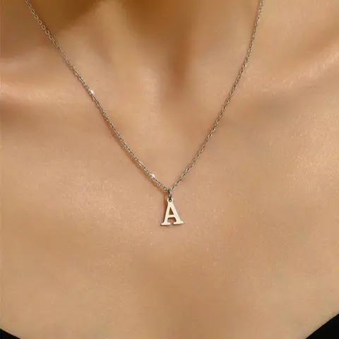 Letter Initial Detail Pendant Necklace for Women for Gift, Stainless Steel Matching Letters Necklace Jewelry, Classic Fashion Accessories for Daily Wear, Stainless Steel Necklaces, Fashionable Jewelry