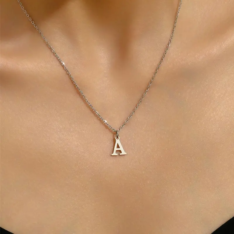 Letter Initial Detail Pendant Necklace for Women for Gift, Stainless Steel Matching Letters Necklace Jewelry, Classic Fashion Accessories for Daily Wear, Stainless Steel Necklaces, Fashionable Jewelry