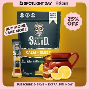 Salud 2-in-1 [Calm + Sleep – Lemon Honey] Nighttime Drink Mix, Agua Fresca, Melatonin, Magnesium, Saffron Extract, L-Theanine, Relaxation & Sleep Support, Non-GMO, Gluten Free, Vegan, Low Calorie, 1g Sugar (15 Servings)