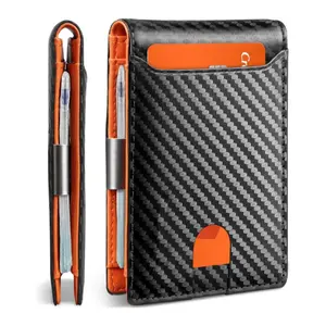 Carbon fiber textured wallet with card slots, ultra-thin wallet with bill and credit card holder, men's business fashion RFID-blocking anti-theft bi-fold wallet, casual and stylish, suitable for work, a gift for men/husbands