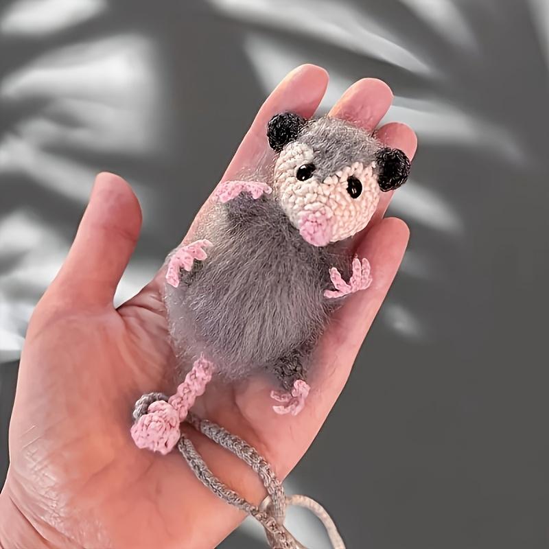 1pc, Possum Hanging ornaments - Handmade Crocheted Hanging Pendant With Pink Paw Details, Swinging Rearview Mirror Decor For Halloween Christmas Easter Thanksgiving Gifts, Cute Dashboard Ornament