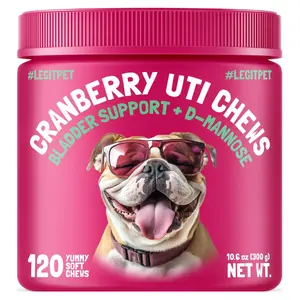 Cranberry UTI Chews for Dogs Bladder & Urinary Tract Support with D-Mannose, Nettle & Astragalus Kidney & Immune Wellness Soft Treat 120 Chews