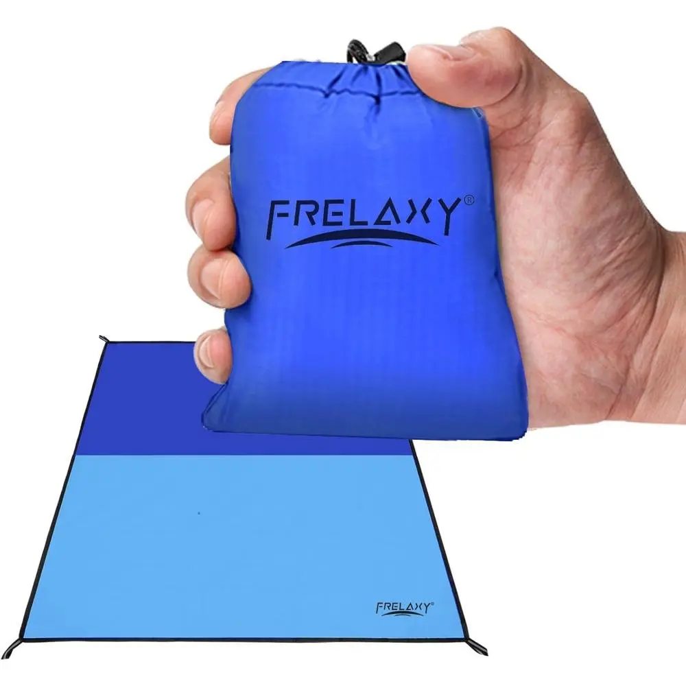Polyester Portable Pocket Picnic Blanket - Waterproof, Sandproof, Wear-Resistant, Compact Fold with Reflective Straps - Camping Tarp for Outdoor Enthusiasts (Navy & Blue, 35x57 in), 35'' X 57'', 210T Poly, Corner Pockets, Fits Into Pocket Or Backpack