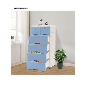 New 2024  1pc Pink Blue Eapmic Plastic Storage Cabinet With 6 Closet Drawers Tall Standing Bedside Night Stand End Table Dresser For Office Playroom Bedroom Furniture