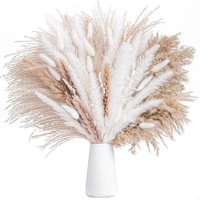 Dried Cortaderia Selloana and Mixed Flowers, Elegant Bouquet for Wedding, Farmhouse Table, and Home Decoration