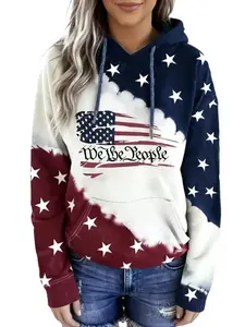 Women's "We The People" American Flag Print Hoodie, Tie Dye Stars & Stripes Patriotic Sweatshirt