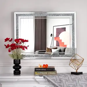 SHYFOY Rectangle Cyrstal Accent Wall Mirror Crushed Diamonds Inlay - 31.5"×23.6" Decor Durable