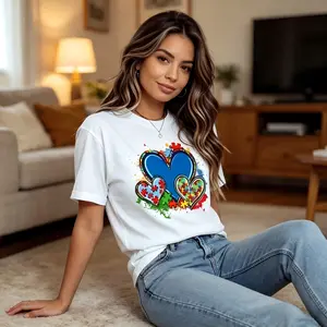 Colorful Puzzle Hearts Autism Support Women’s Short Sleeve Top#Autism Puzzle Heart Women’s Tee