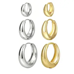 14k Gold Plated Oval Thick Hoop Earrings Small Chunky Gold Hoops Teardrop Earrings 925 Sterling Silver  for Women