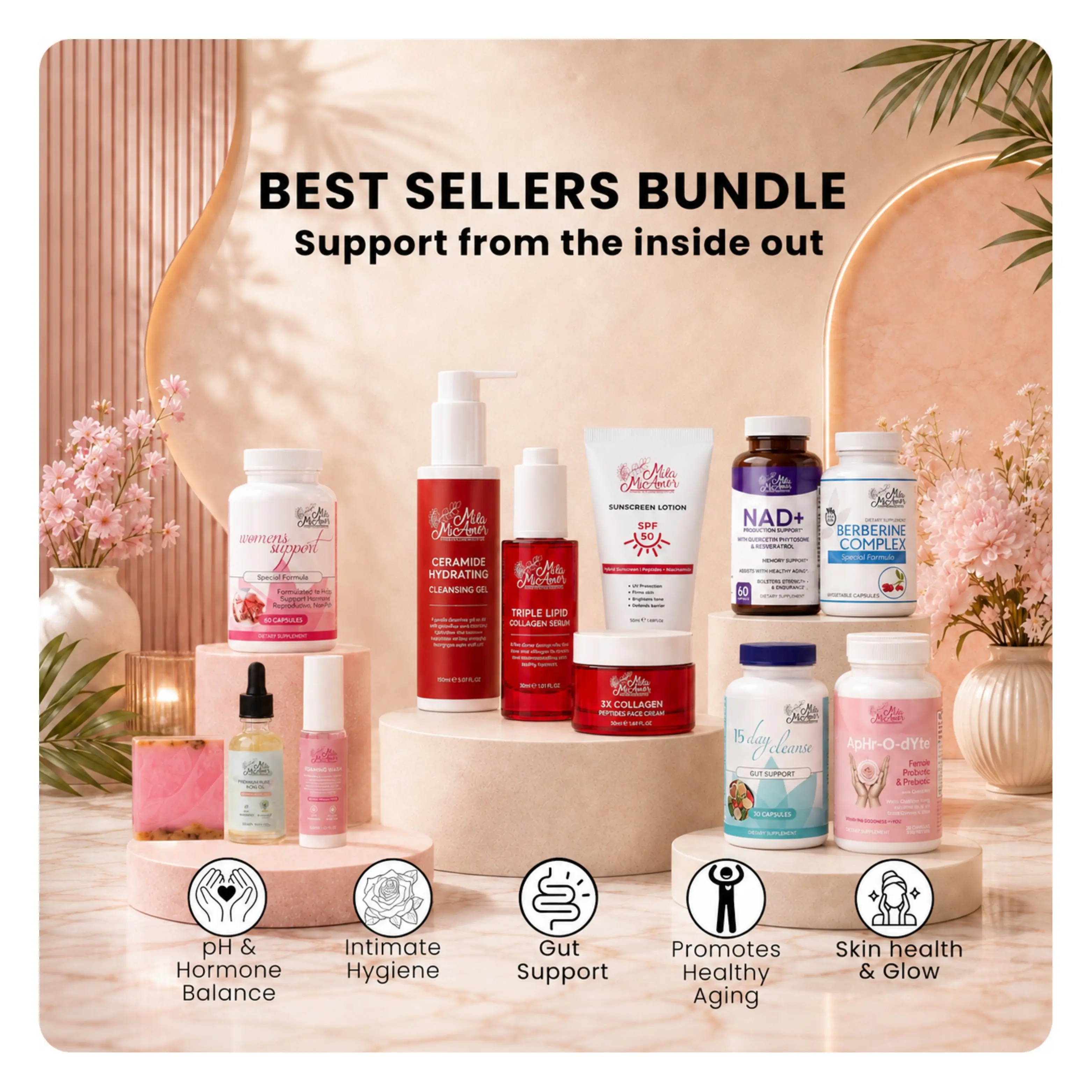 TT Exclusive Ultimate Best Sellers Bundle – Women's Wellness Collection with NAD+, Berberine, Women's Support, 15-Day Cleanse, Female Probiotic, Feminine Wash, Yoni Oil, Yoni Soap & Complete Collagen Skincare Set