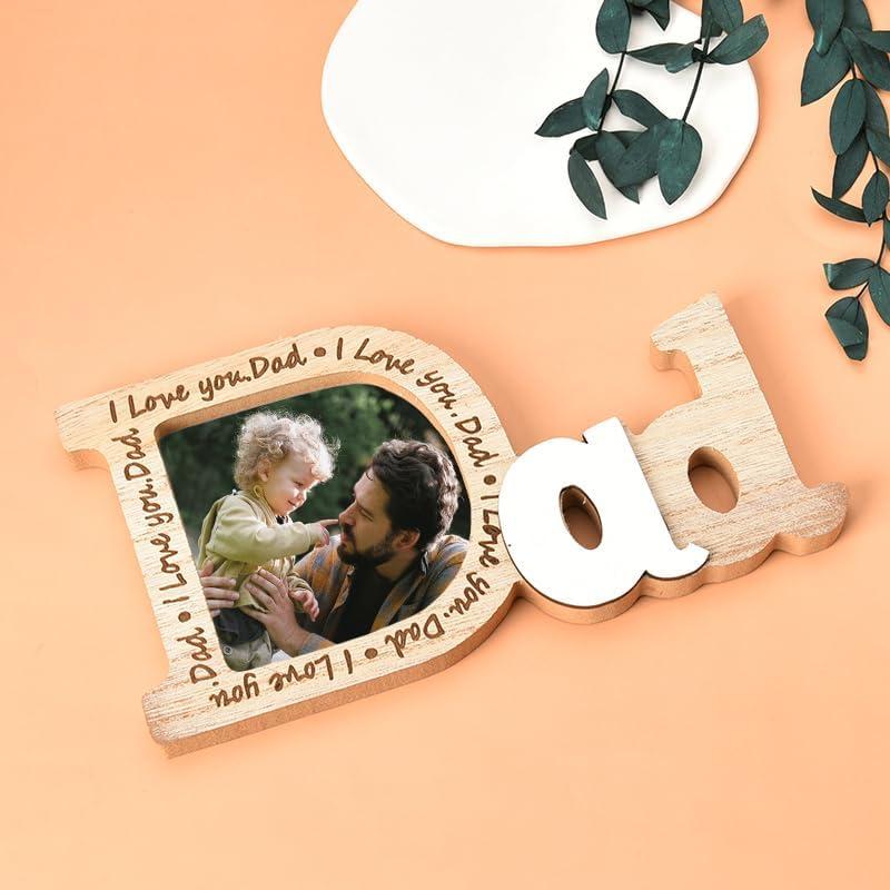 I Love You Dad Picture Frame Gifts for Dad Christmas Birthday Gifts from Daughter Son Daddy Gifts for Father Wood Dad Photo Frame 3.5×3.5 for Home Decor Tabletop Frames