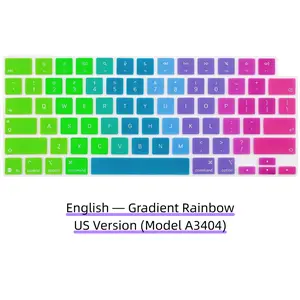 1pc Gradient Design Silicone Keyboard Cover Skin US Layout Compatible with MacBook Neo 13 inch (A18) Pro 2026 Release Model A3404 512GB With Touch ID | QWERTY English | Anti-Scratch | Waterproof | Easy Clean | Soft Protector with Aesthetic Style Rainbow