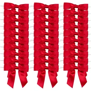 30pcs 2.5" Red Satin Ribbon Twist Tie Bows for Tying Up Packages Gift Wrapping