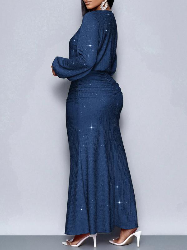 Women's Elegant Mermaid Hem Bodycon Dress, Long Sleeve for Christmas Party & Valentine's Day, Tight-Fitting Evening Gown