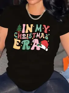 Women's Casual Christmas Print T-Shirt - Short Sleeve Crew Neck Top for Spring and Summer, Comfortable Loose Fit, Fun Holiday Graphic Tee
