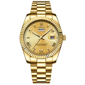 OIDEA Men's Stainless Steel Round Metal-Tone Masculine Glow-in-the-Dark Quartz Watch, Casual Business Wristwatch with Luminous Hands, Day Date Display, Roman Numeral Dial, Glow-In-The-Dark Quartz Watches