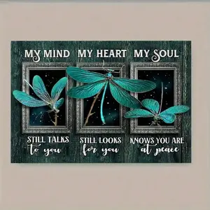 2D Dragonfly Canvas Wall Art Aluminum Frame Inspirational Quote Print Blue Dragonflies for Living Room Bedroom Decor