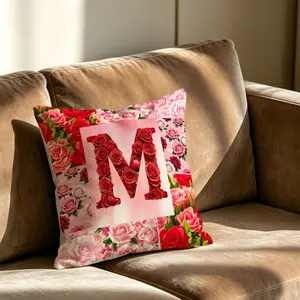Rose Initial Letter Print Pillow, 26 Letters Available, Soft Skin-Friendly Sofa Cushion, Decorative Throw Pillow for Bedroom and Living Room, Suitable for All People, Ideal Gift Choice