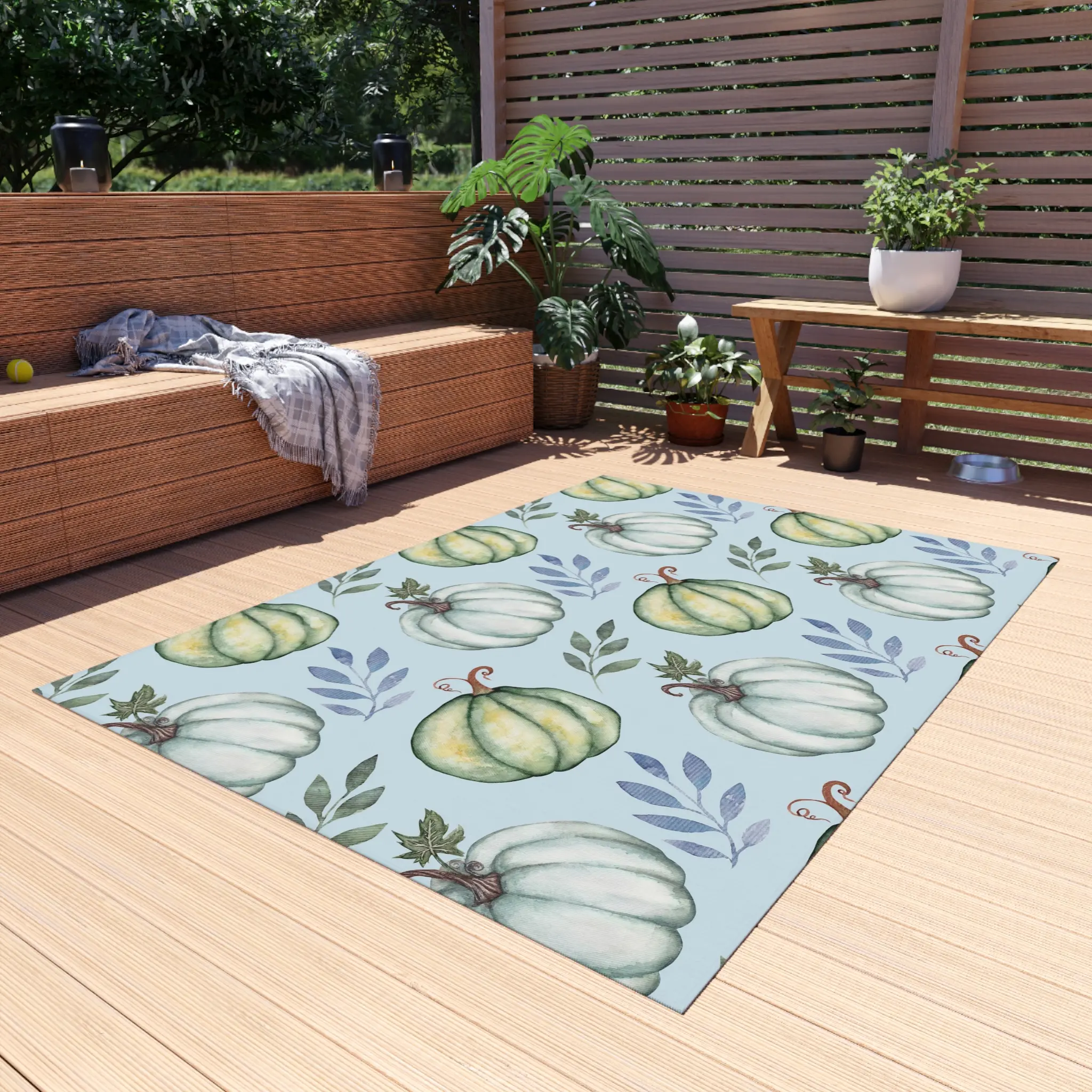 Chic Fall Outdoor Rug, Cozy Patio Decor, Pumpkin Pattern Rug, Fall Home Accent, Seasonal Outdoor Mat