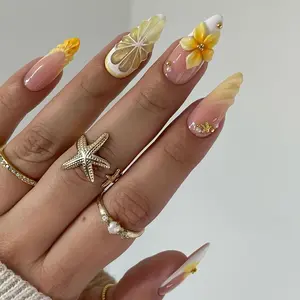 3D Floral Teardrop Shell Nails 24pcs| Press-On Set with Tools| Reusable Removable DIY Kit| Prom Party Nail Art Gift