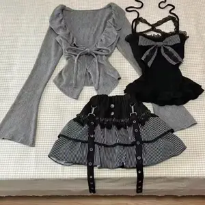 Slim Grey Black Vintage Set Flair Skirt Comfort Skincare Skin Repair Top & Skirt Ensemble Fashion Style