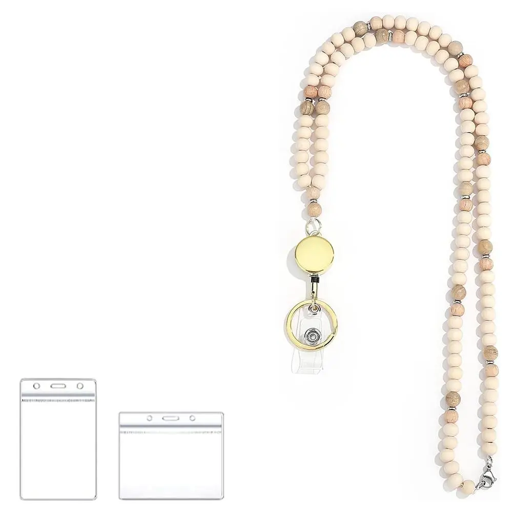 Lanyard for Id Badges Teacher Lanyard Lanyards for Keys Retractable Lanyards for Id Badges Holder Wooden Beads