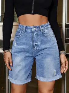 Women's High Waist Stretch Basic Denim Shorts, Casual Fitted Design with Pockets, All-Season Comfortable Jeans Short Pants Bottom
