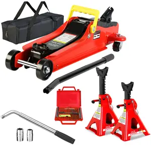 2 Ton Low Profile Hydraulic Floor Jack Kit + 3 Ton Jack Stands + Tire Repair Set + Wheel Wrench – Heavy Duty Steel, 3.3"–15.2" Lift, Quick Lift Pump for Cars, Trucks, SUVs