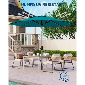 YJ-Garvee 9FT and 10FT Outdoor Patio and Beach Umbrellas with Durable Ribs, Featuring Solar LED Lights with 40 LEDs, Tilt Crank Mechanism, Ideal for Poolside, Deck, Backyard Use