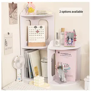 Space-Saving Multi-Layer Table Corner Rack, Stylish Wood Plastic Storage Shelf with Round Corners, Perfect Gift for Books, Cosmetics, Office Supplies, Table Organizers