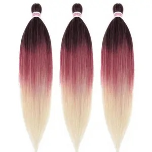 1B Burgundy Blonde Ombre Braiding Hair Pre Stretched 26 inch 3 Packs Pre Stretched Braiding Hair Ombre Synthetic Hair for Braiding Itch Free Crochet Box Braids Yaki Micro Braiding Hair Extensions