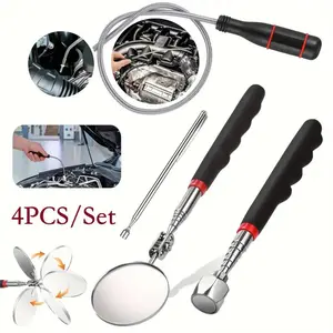 Car Telescopic Magnet Picking Tool Set, 360° Rotating Adjustable Inspection Mirror & Bendable Spring Magnet Rod Tool, Suitable for Car Picking