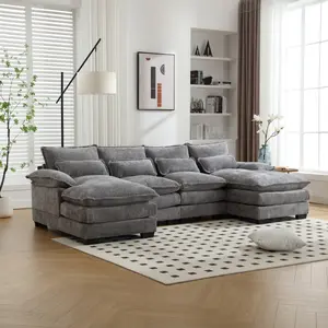 Oversized U-Shaped Combination Sofa, Durable Chenille Fabric, Solid Wood Frame, High-Quality Sponge Filling 4-Seater Couch for Living Room