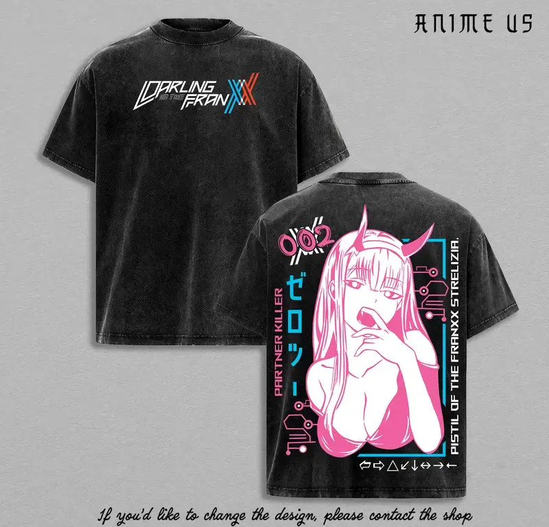 Men's 02 Inspired Neon Pink Anime Print T-Shirt, Seamless Shortsleeve Breathable Fabric, Vintage Washed Oversized Streetwear for Manga Fans