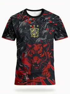 Men's Brazil Jaguar Sports Short Sleeve Football Jersey & Comfortable Round Neck T-Shirt, Casual Fitted Tee for Competition Training Party Daily Wear, Stylish Jersey
