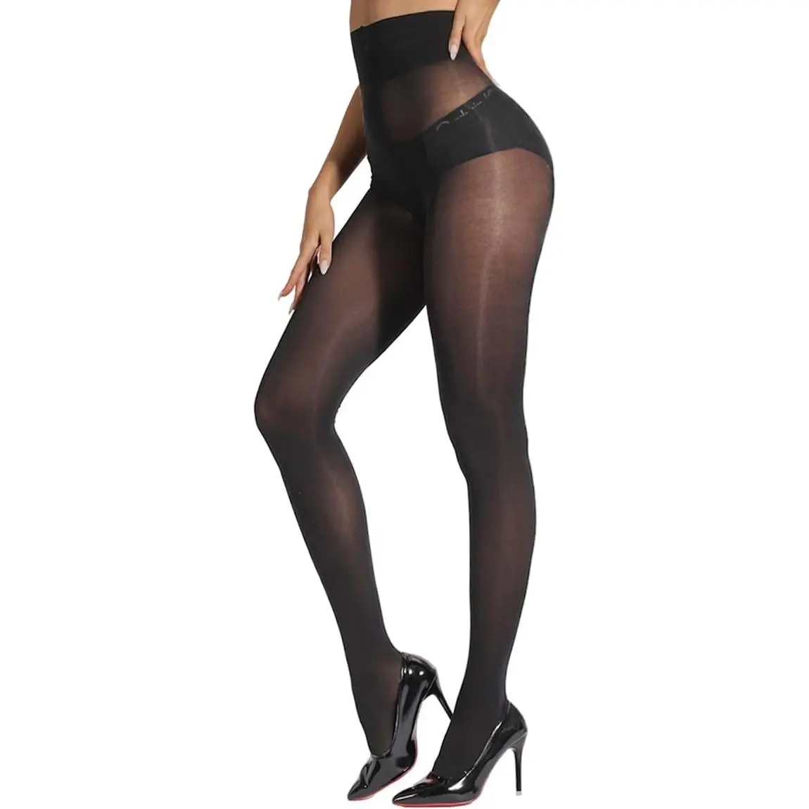 Women's 40D Semi Sheer High Waist Control Top Stockings - Indestructible Rip-Resistant Nylon Tights with T-Crotch, Spandex, Elastic, Comfortable Stretchy Fit - Plus Size Clothes for Dress, Sports & Outdoor Use
