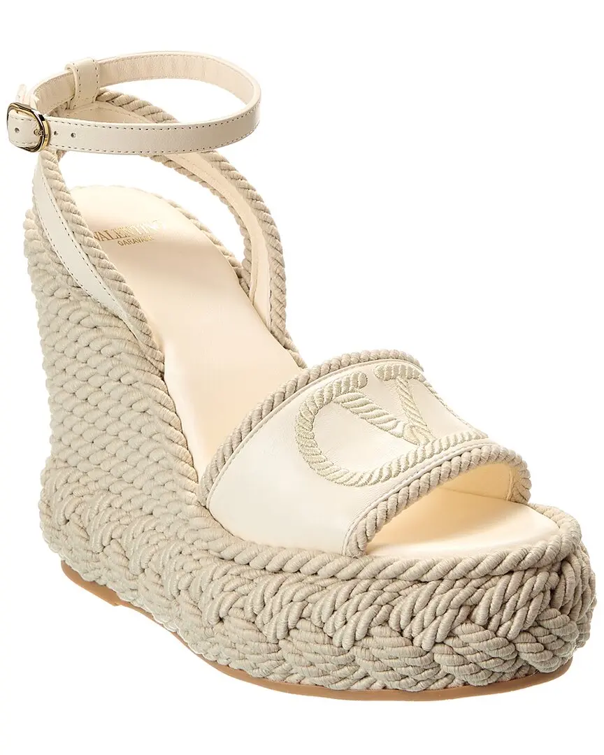 Valentino VLogo Silk Torchon 130 Leather Wedge Sandal