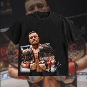 PEACHORA The King Conor McGregor Iconic Signature Heavy Cotton T-shirt UFC Pound For Pound Shirt MMA Fan Apparel Pump Cover Direct-to-garment Printing
