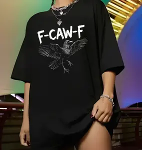 100% Cotton Black Crow F-Caw-F Gothic Humor T-Shirt for Men Casual Round Neck Graphic Tee Top