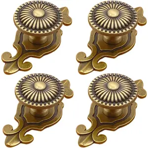 Brass Cabinet Knobs, [4 Pack]  Retro Mushroom Drawer Knobs with Backplate, Dresser Pull Handles for Kitchen/Cupboard/Wardrobe/Cabinet (, 4 count)