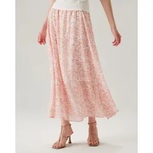 Rihoas Women's Bohemian Botanical Print Polyester Skirt - Elastic Waist, Ruched Detail, Flared Bottoms for Boho Clothes, Women's Clothes, Boho Print Skirts
